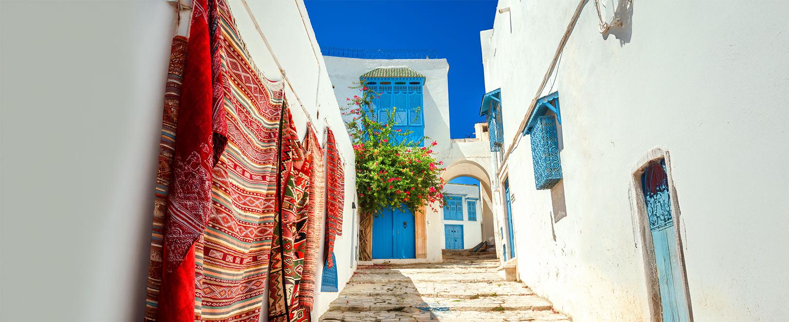 maison blanche avec tapis 
