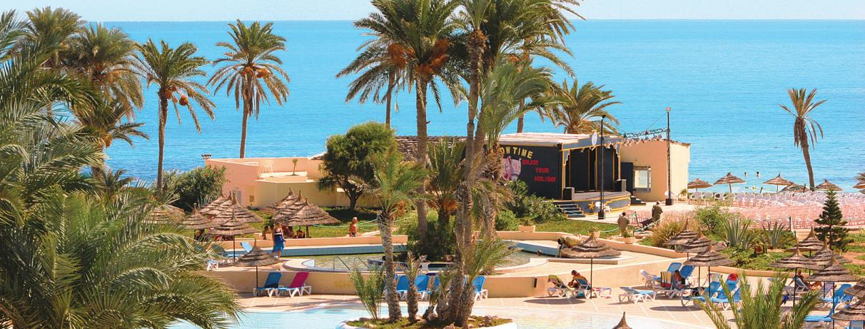 vue sur la piscine la mer et les palmiers