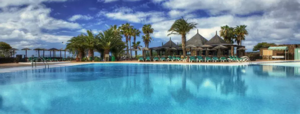 piscine extérieure avec palmiers