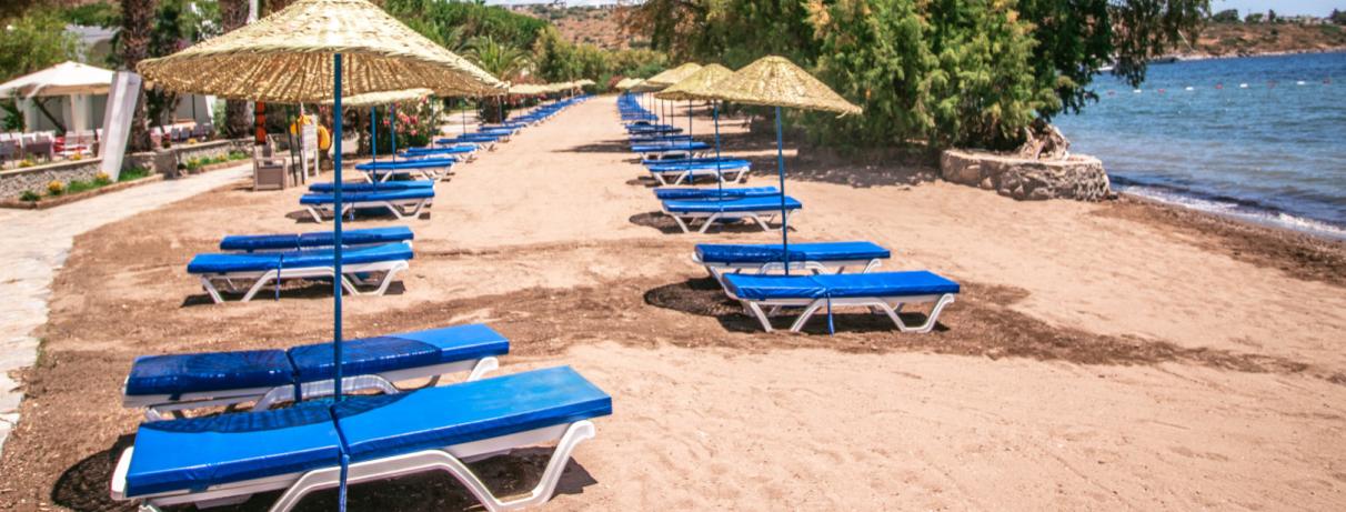 plage avec transats et parasols 