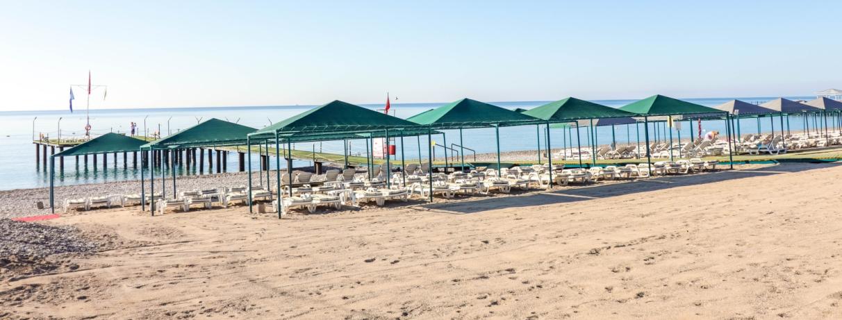 plage avec transats et parasols