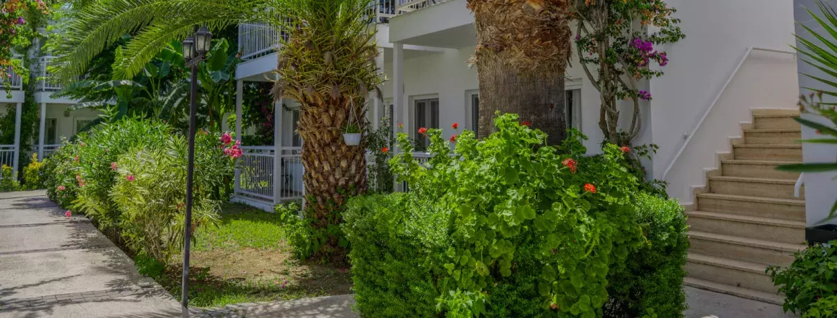 vue extérieur de l'hôtel sur le jardin