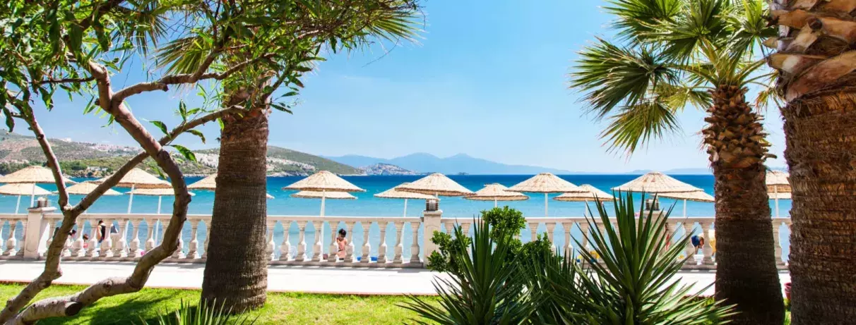 plage avec transats et parasols