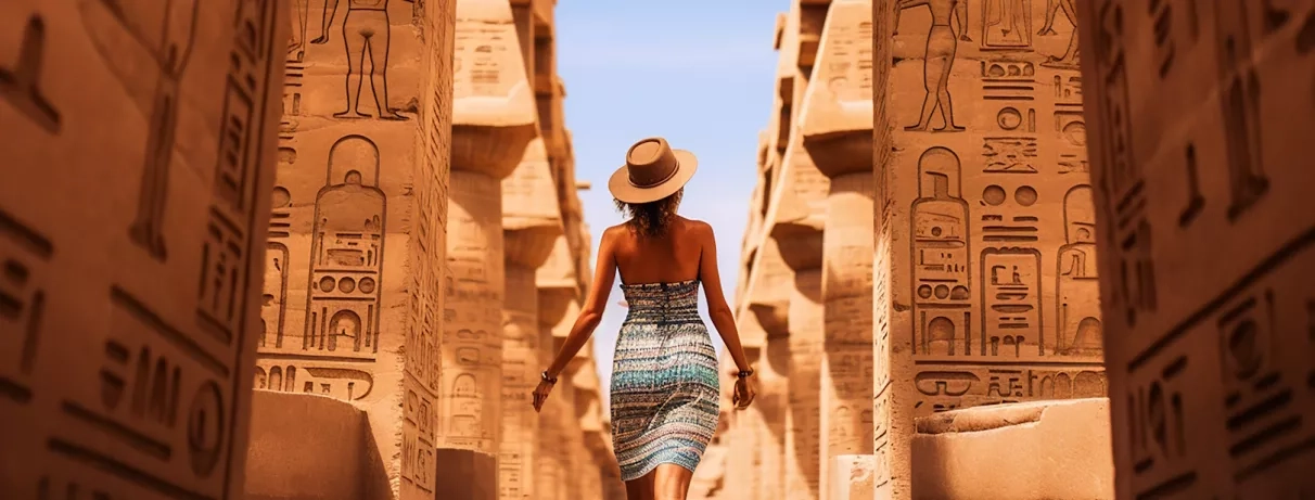 Femme contemplant les pyramides de gizeh en egypte lors d'un combiné pyramides mer rouge