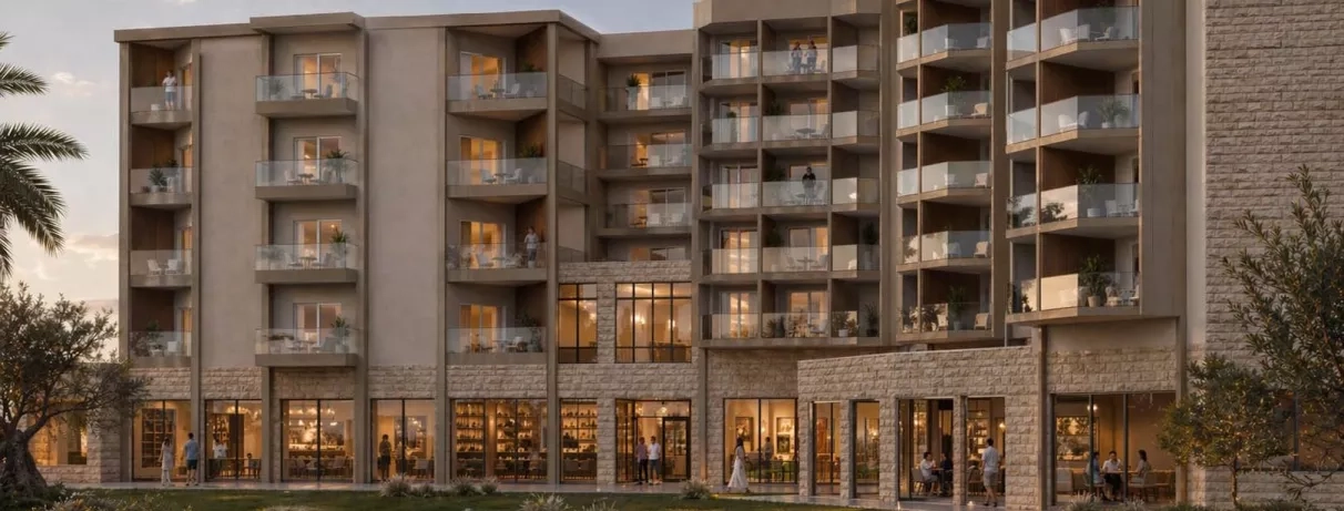 Vue bâtiment avec jardin 