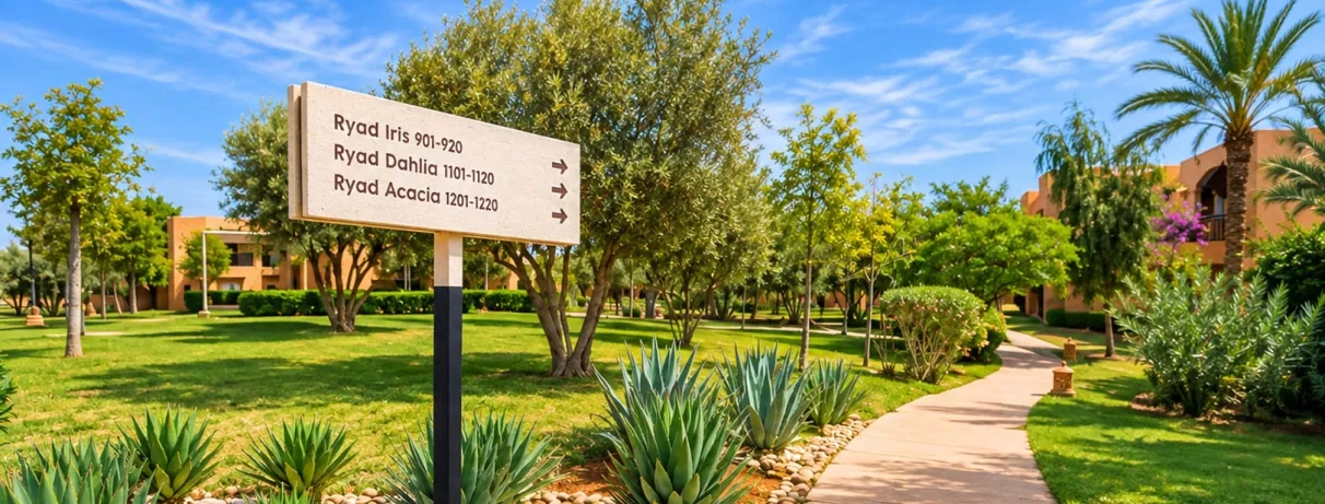 jardin avec panneau de direction