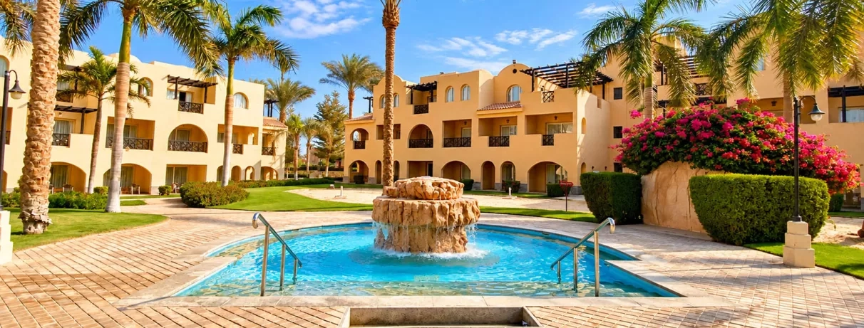 Fontaine centrale et jardins d'orientation orientale au Mondi Club Stella Gardens Hurghada