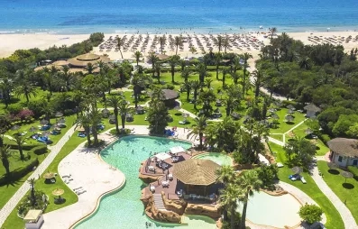 Vue aérienne piscine avec mer en arrière-plan