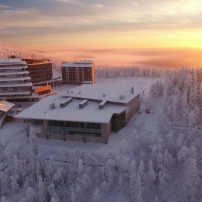 vue d'ensemble de l'hôtel sous la neige