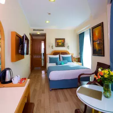 chambre avec un lit double et télévision