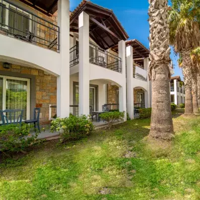 façade de l'hôtel avec palmier