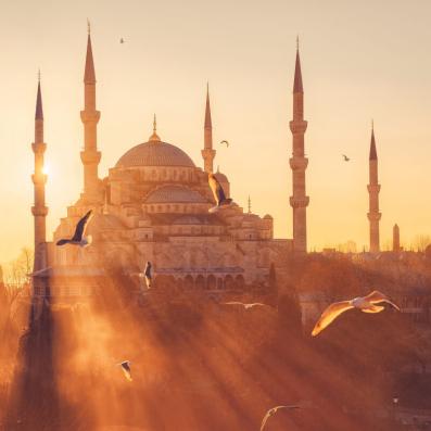 mosquée au couché du soleil