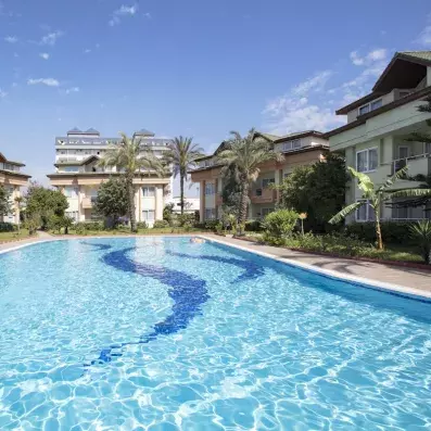 piscine extérieur avec vue de l'hôtel et palmiers