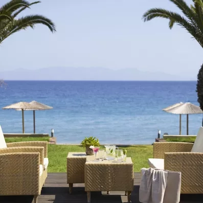 mer, plage, soleil, parasols, transats, palmier, sable dorée, jardin, palmier