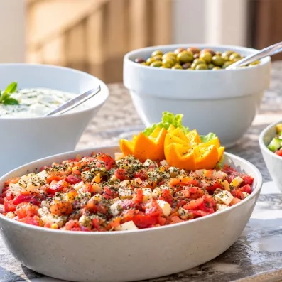 Buffet de salades frais et entrees au restaurant du Mondi Club Aladin Djerba