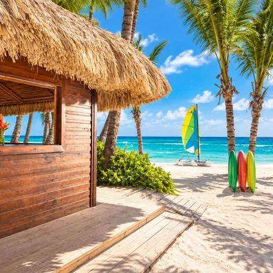 Une cabane en bois sur la plage offre une vue imprenable sur l'océan.