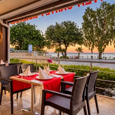 salle de restaurant extérieur vue sur le jardin