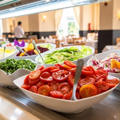 Buffet de salades fraîches et crudités préparées au restaurant tout inclus du Mondi Club Thalassa Mahdia.