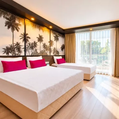 chambre avec un lit double et un lit twin