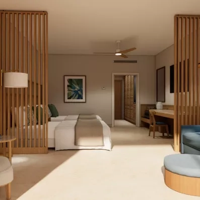 chambre double avec un grand lit, table de chevet et tapis au sol