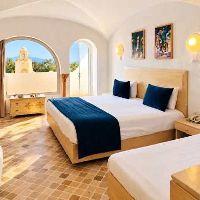 Une grande chambre lumineuse avec balcon vue sur la coupole 
