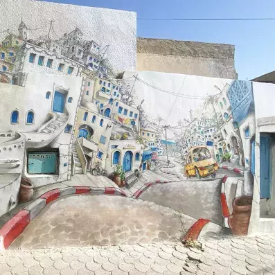 Djerbahood, village de street art à Djerba, fresques colorées sur les murs des maisons traditionnelles du village d’Erriadh
