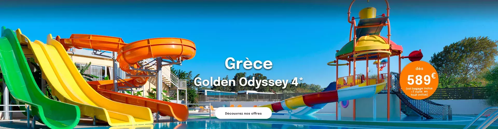 des toboggans aquatiques dans la piscine du Golden Odyssée à Rhodes avec une offre dès 589€