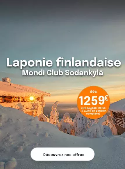 vue sur un paysage enneigé de la Laponie avec une offre de séjour à partir de 1259€