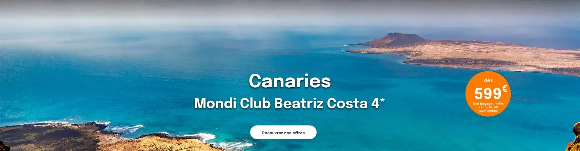 la mer des Canaries avec un bout d'île au fond pour proposer une offre dès 599€