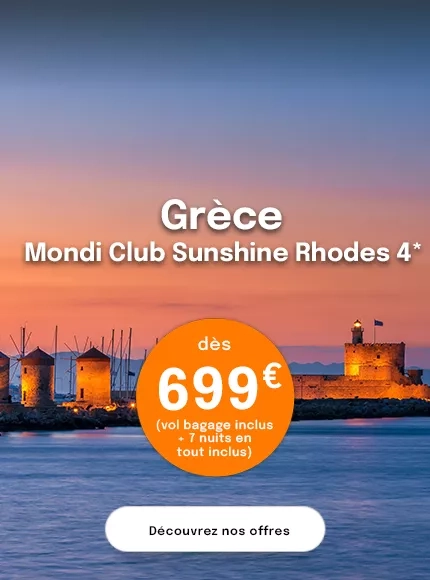 des moulins sur l'île de Rhodes au coucher du soleil avec une offre dès 699€
