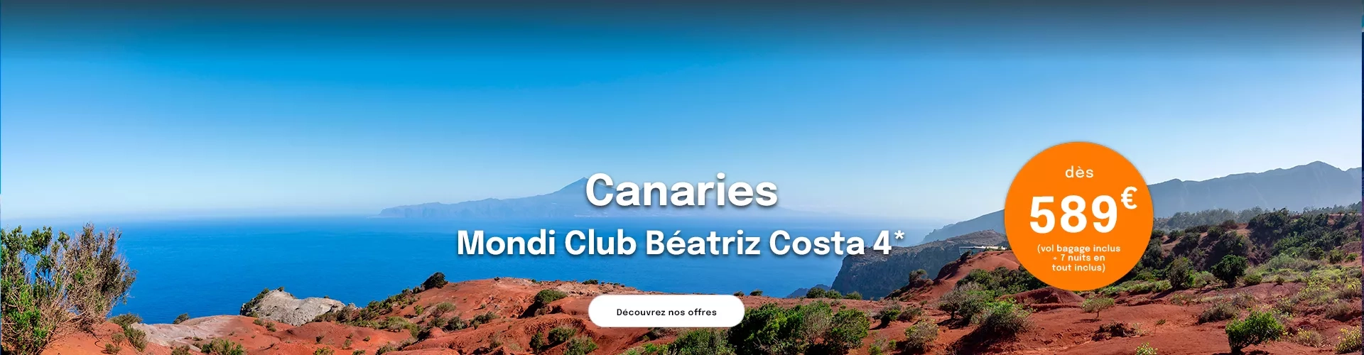 un paysage ocre avec une vue sur la mer aux Canaries avec une offre dès 589€