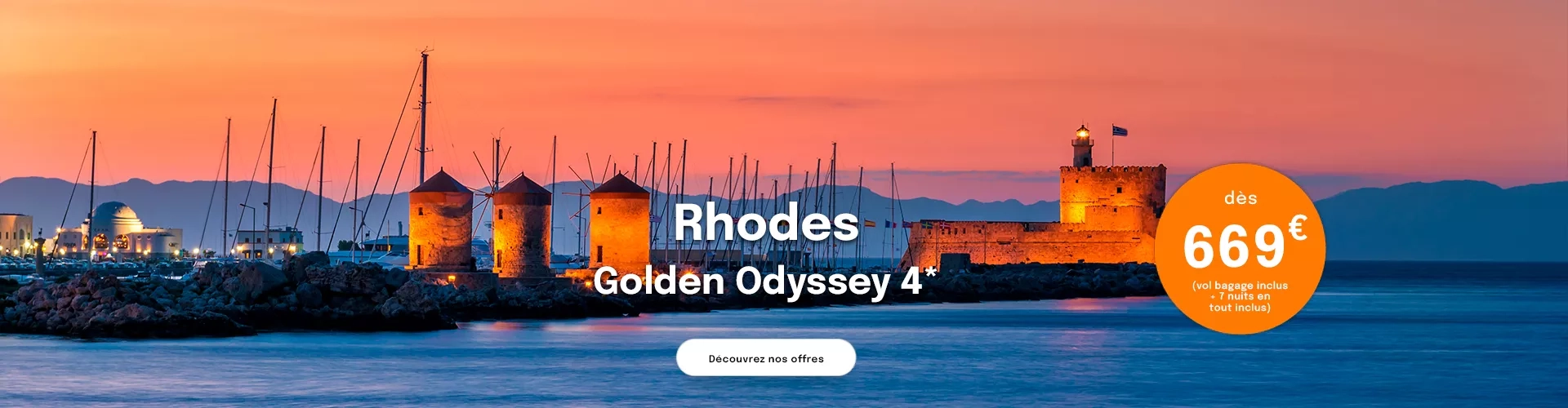 Des moulins à vent à Rhodes au coucher du soleil