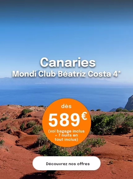 un paysage ocre avec une vue sur la mer aux Canaries avec une offre dès 589€