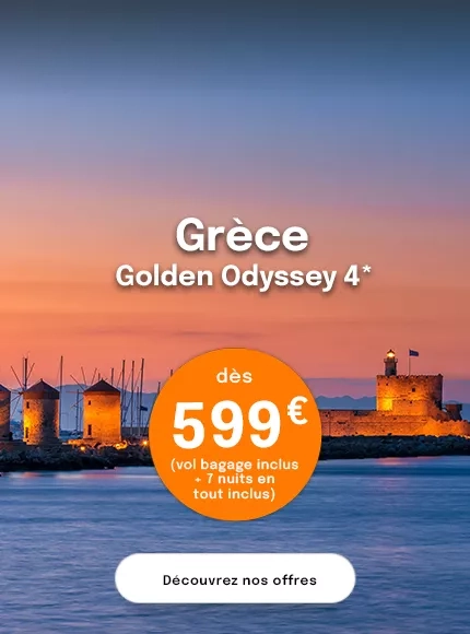 coucher de soleil sur 3 moulins sur l'île de Rhodes avec une offre dès 599€