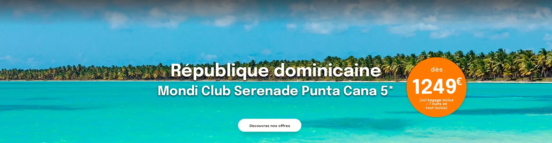 une plage aux eaux turquoise avec cocotiers en république dominicaine avec une offre à 1249€