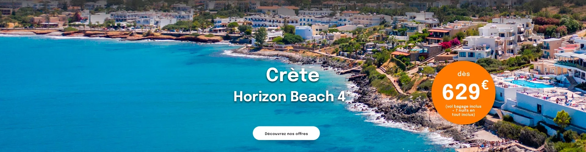 vue sur la mer Egée d'un hôtel en Crète avec une offre à 629€ 