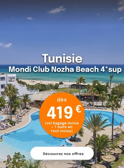 vue sur la mer en Tunisie et le Mondi Club Nozha Beach avec une offre dès 419€