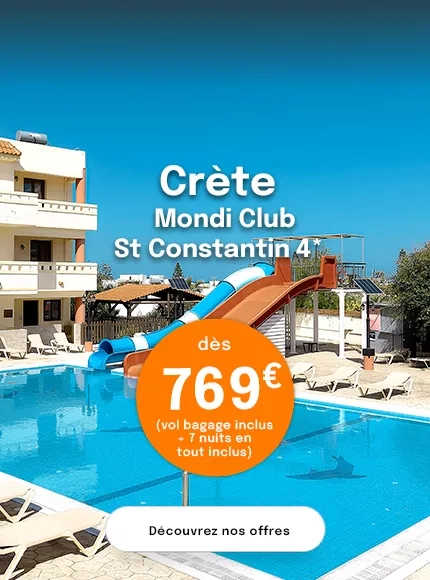 vue sur la piscine du Mondi Club St Constantin avec des toboggans aquatiques et une offre dès 769€