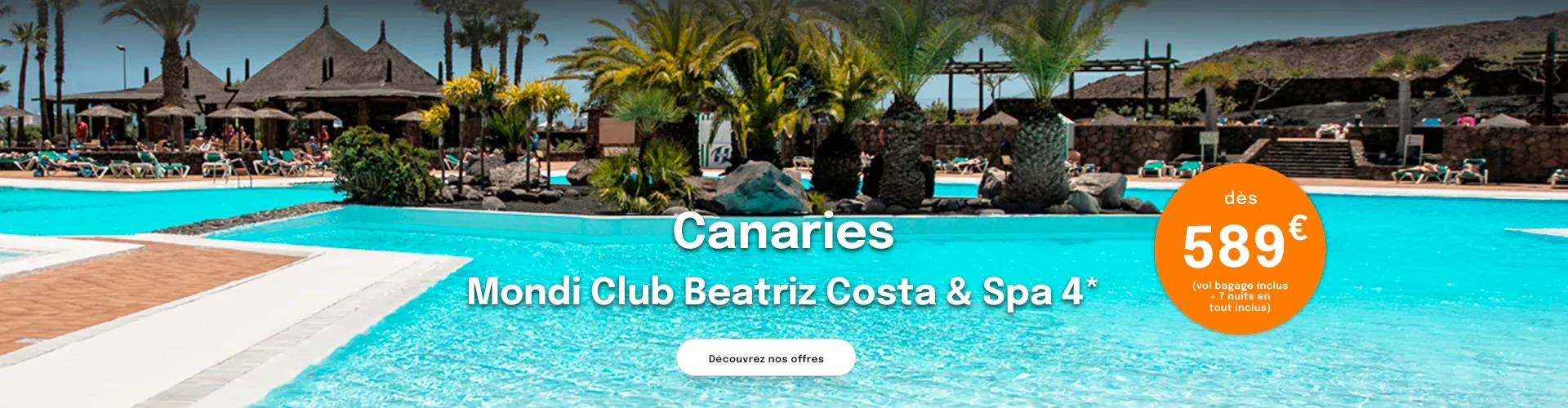 une piscine avec des palmiers aux Canaries 
