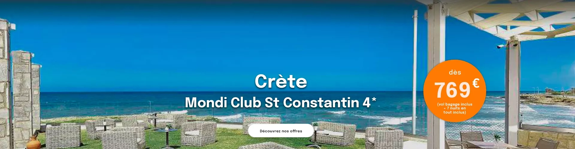 vue sur la mer en Crète et la page avec une offre dès 769€