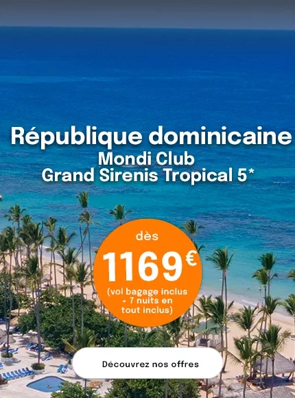 vue sur la mer des CAraibes avec une plage avec des cocotiers et une offre dès 1169€