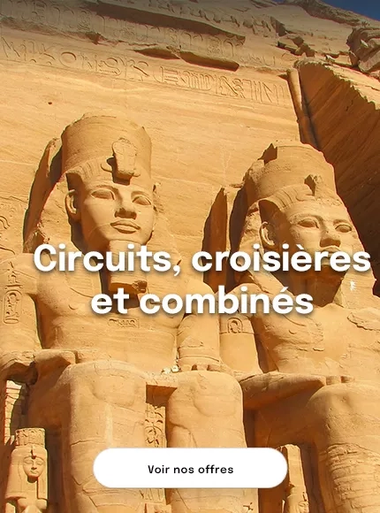 une partie de la façade du temple d'Abou Simbel représentant 2 statues géantes de pharaons