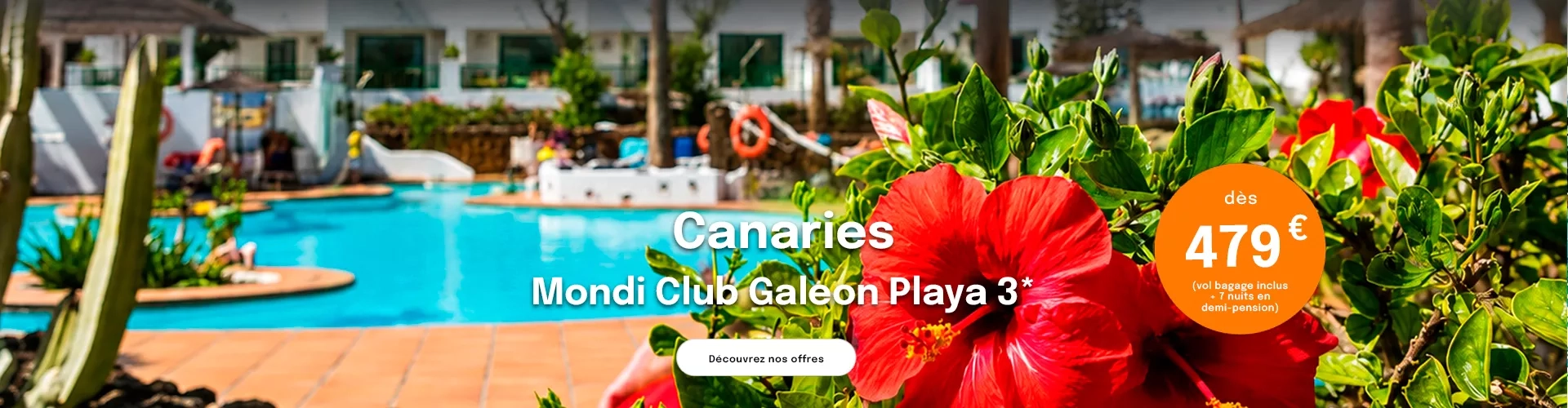 une piscine d'hôtel avec une fleur d'hibiscus en premier plan